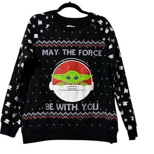 Star Wars women's size XL black Baby Yoda lighted holiday Christmas sweatshirt